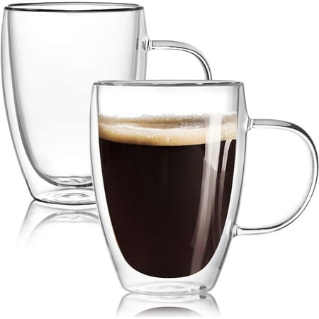 

2-Pack 12 Oz Double Walled Glass Coffee Mugs with Handle Insulated Layer Coffee Cups Clear Borosilicate Glass Mugs Perfect for Cappuccino Tea Latte Espresso Hot Beverage