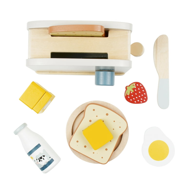 PairPear Pop up Toaster Play Kitchen Playset - Wooden Toy Food 11  Accessories for Kids
