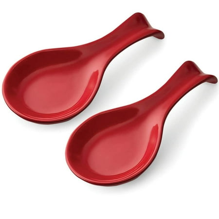 

Culinary Couture Ceramic Kitchen Spoon Rest for Stove Top 2 Pcs Red