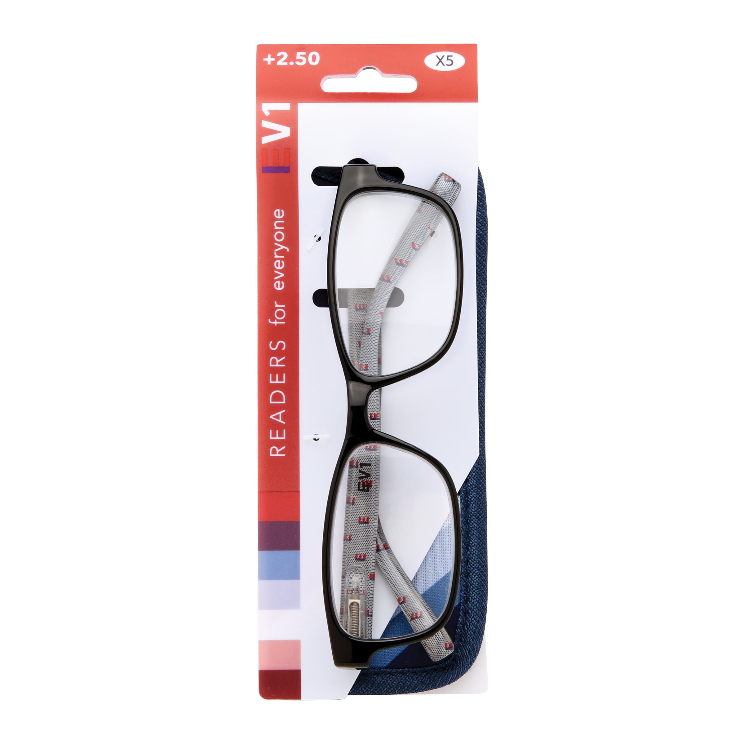 EV1 Skylar Black +2.50 Reading Glasses with Case