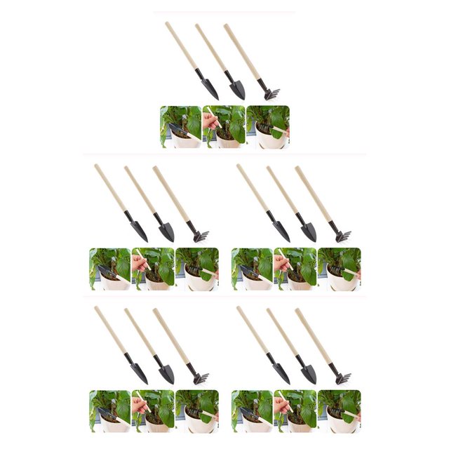 Longjian Gardening Tool Set Multifunctional Excavation Smooth Surface Shovel Difficult to Snap Rake Hand Trowel Wood Handle No.1 5Set