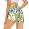 thumbnail image 2 of Uemuo Funny Dinosaurs on Stripes Pattern Women's Athletic Shorts High Waisted Running Shorts with Liner Pockets Gym Elastic Workout Shorts-, 2 of 9