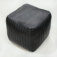 thumbnail image 4 of Square Shaped Goat Leather Handmade Eco-Friendly Black Pouf - Square Shape Pouf, 14" x 14"x 14", Plain Solid Pouf, Goat Leather Pouf, Recycled Cotton Fill Stuffed Pouf, Leather Seating Pouf, 4 of 5
