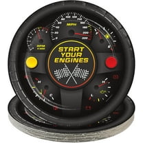 HOME & HOOPLA Race Party Supplies - Start Your Engines Round Paper Dinner Plates for 16 Guests