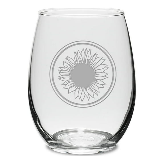 Sunflower Deep Etched Stemless Wine Glass