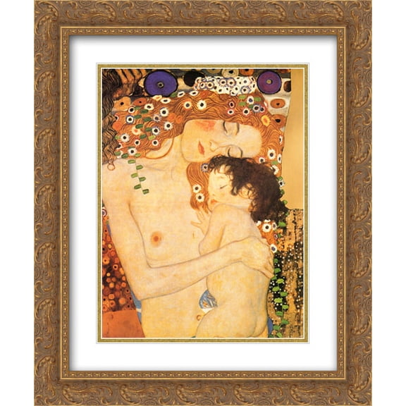 Three Ages of Woman - Mother and Child, c.1905 (detail) 2x Matted 15x18 Gold Ornate Framed Art Print by Gustav Klimt