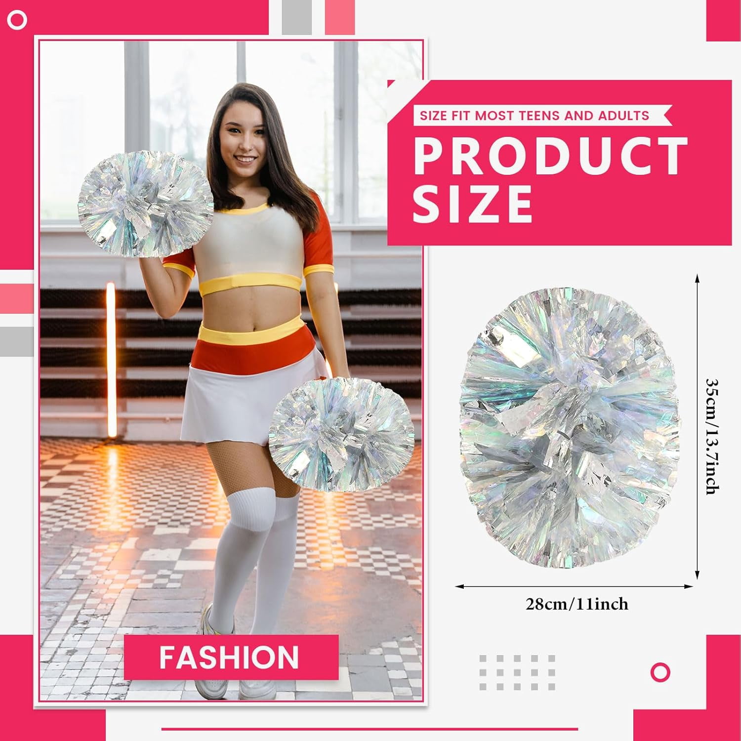 12 PCS pom poms Cheerleading,13.8inch Sports Team Spirits Cheering Squad Dance Training with Handle