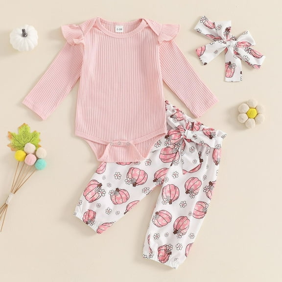 Halloween Baby Girl Clothes Ribbing Sweatshirt Long Sleeve Shirt Top Pumpkin Print Pants Fall Toddler Halloween Outfit