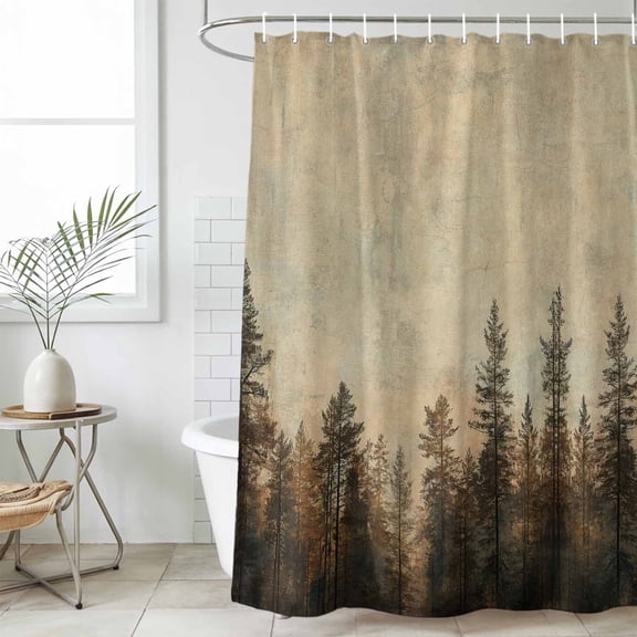Brown Forest Waterproof Shower Curtain, Stall 36"x72" Washable Polyester Fabric Shower Curtains for Bathroom, Vintage Tree Farmhouse Botanical Decorative Bathtub Curtain Sets with Hooks