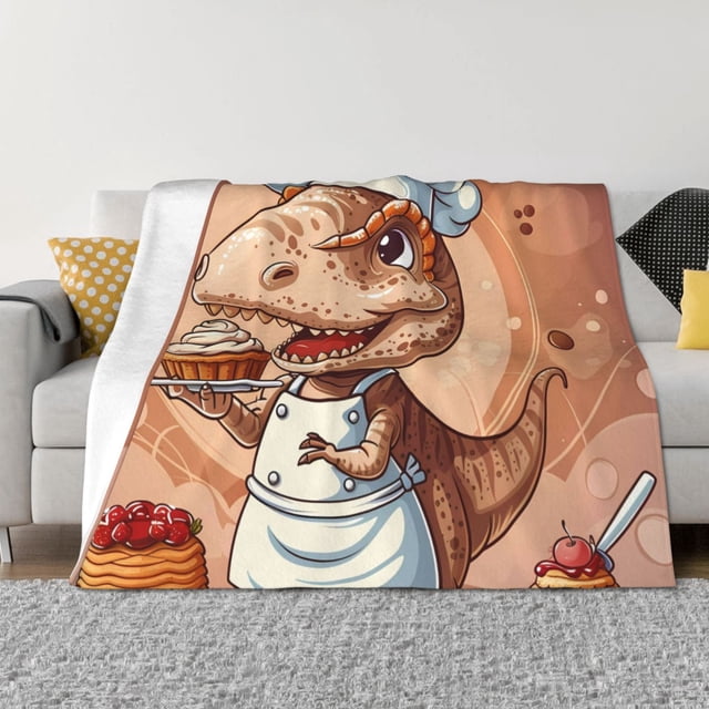 Cauagu Dinosaur Baking Delight Pattern Fleece Throw Blanket, Horizontal Fleece Bedding Home Decor for Couch & Bed All Season Use-80"x60"
