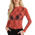 thumbnail image 1 of Top de malla de manga larga para mujer: blusa transparente con cuello alto, tops de encaje floral transparente, 95 % poliéster, 5 % spandex, tallas S-XXL, 1 of 5