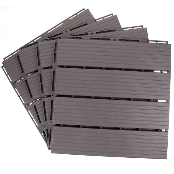 Grey Interlocking Decking Tiles for Outdoor Use Durable Plastic Patio Floor Tiles 4pcs