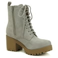 thumbnail image 2 of Soda Women Chunky Thick High Heels Combat Lug Sole Ankle Boots Platform Lace Up Booties Side Zipper Fuzzy-S Gray 6, 2 of 4