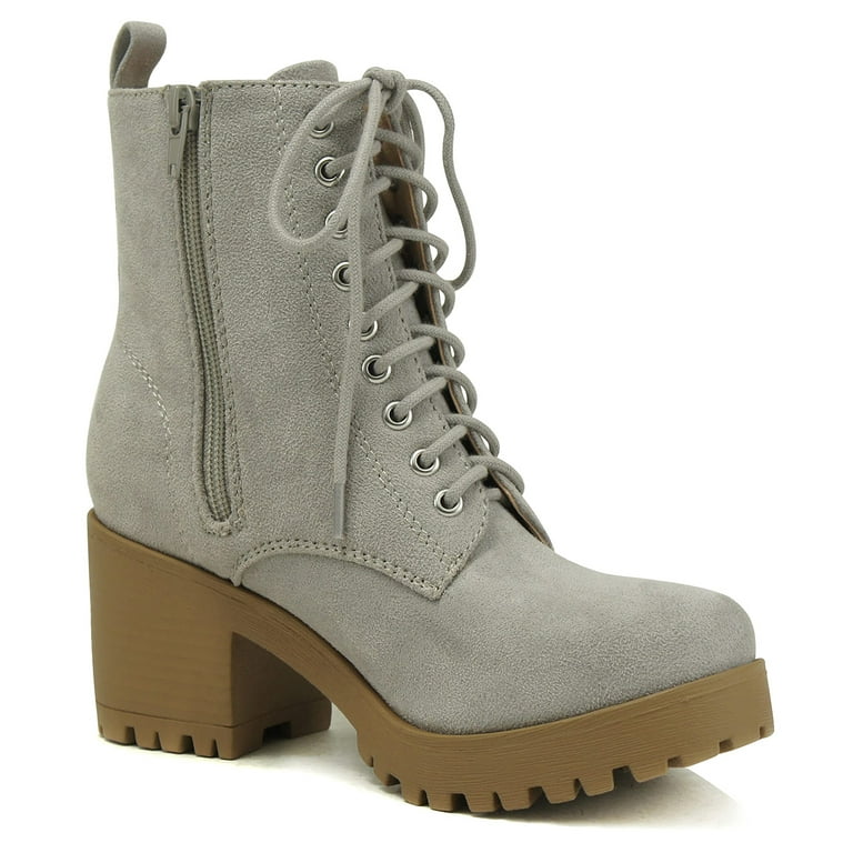 Soda Women Chunky Thick High Heels Combat Lug Sole Ankle Boots