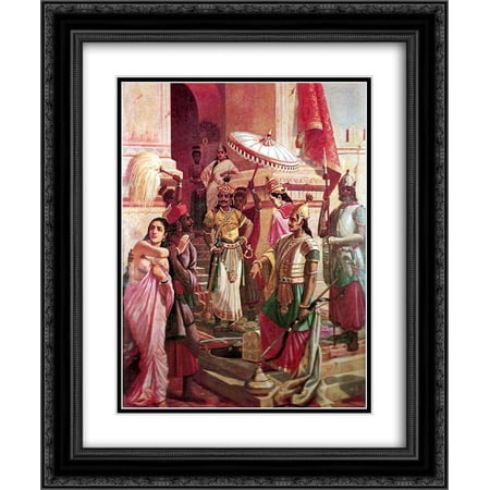 Raja Ravi Varma 2x Matted 20x24 Black Ornate Framed Art Print 'Victory of Meghanada '