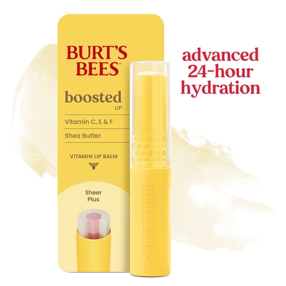 Burt's Bees Boosted Lip Balm Sheer Plus with Shea Butter, 1 Tube, 0.16 Oz