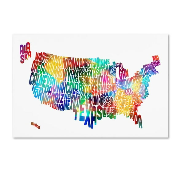 Trademark Fine Art "United States Typography Text Map 2" Canvas Art by Michael Tompsett