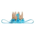 thumbnail image 5 of FYMNSI Baby Girl First Birthday Outfit Flower Theme Cotton Short Sleeve Romper Tutu Tulle Skirt Crown Headband 3pcs Set 1Y Blue, 5 of 9