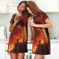 thumbnail image 4 of Zufioo Fiery Dragons Castle Attack Print Women's Nightgown, Round Neck Short-sleeved Pajamas, Home Wear Suitable for Home and Outing, 4 of 6