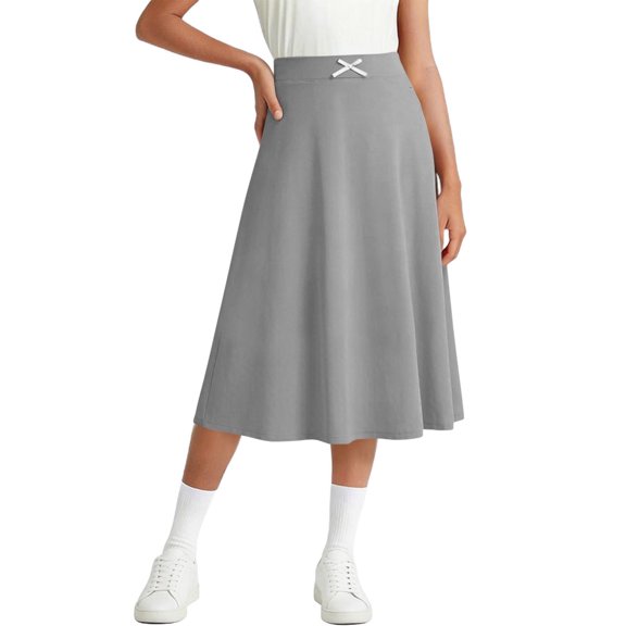 BRGZLK Kids Girls A Line Skirt Solid Color High Waist Bow Casual Comfortable Elastic Waist Skirt Knee Length Athletic Skirts Gray 13-14 Years