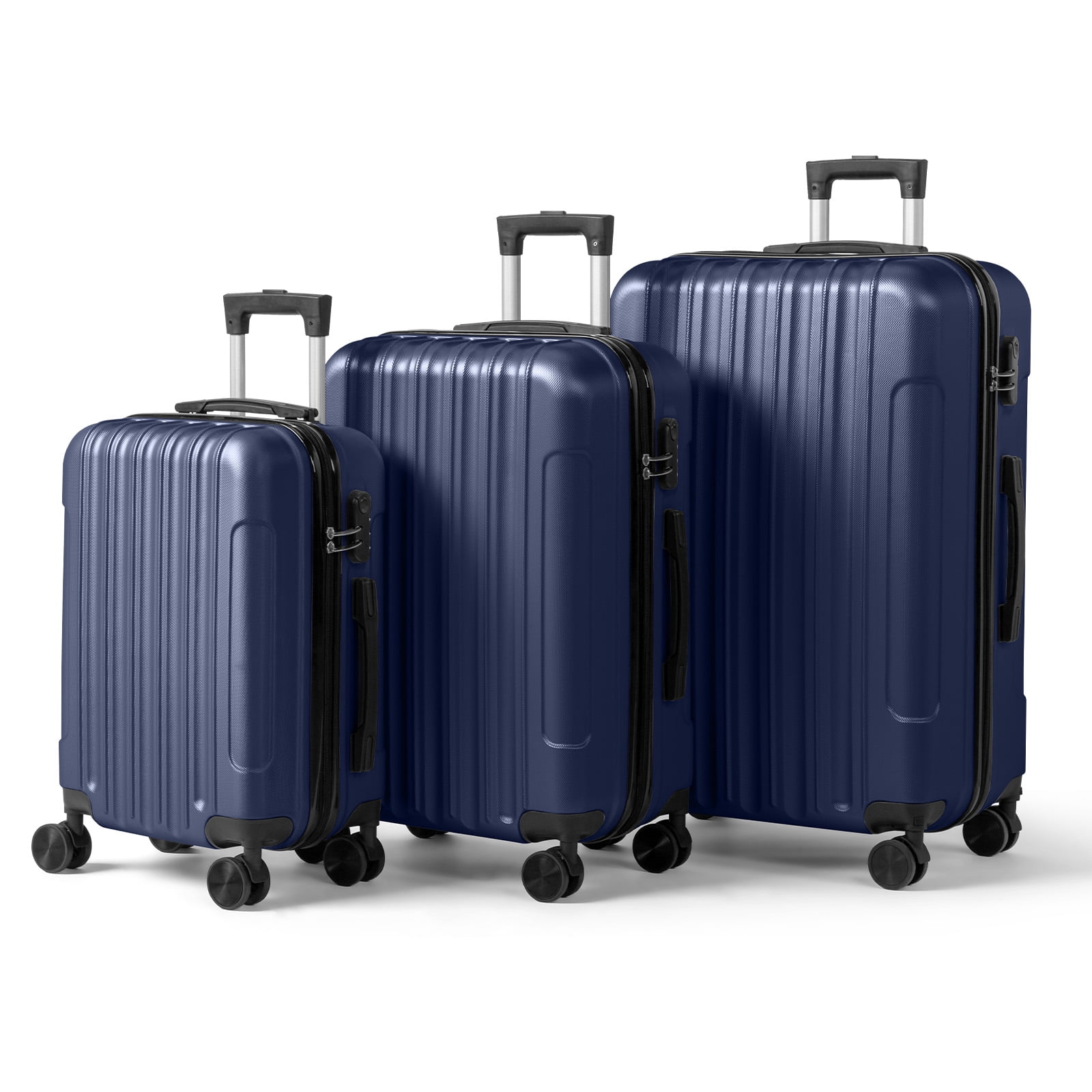20in 24in 28in 3PCS Suitcase Set Vertical Striped Frosted Case ABS Trolley Case, Navy Blue