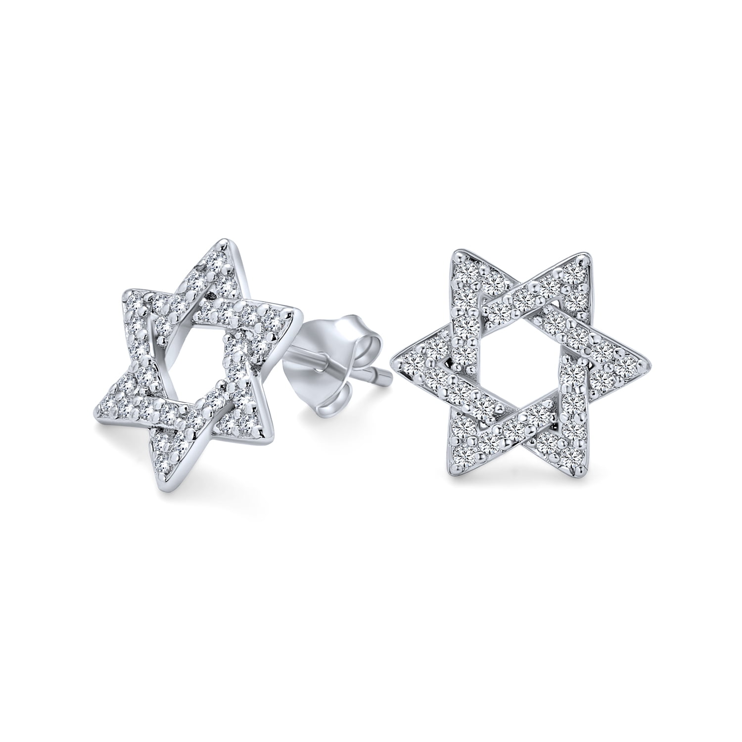 .925 Sterling Silver Clear CZ Shiny Star Stud Earring NEW