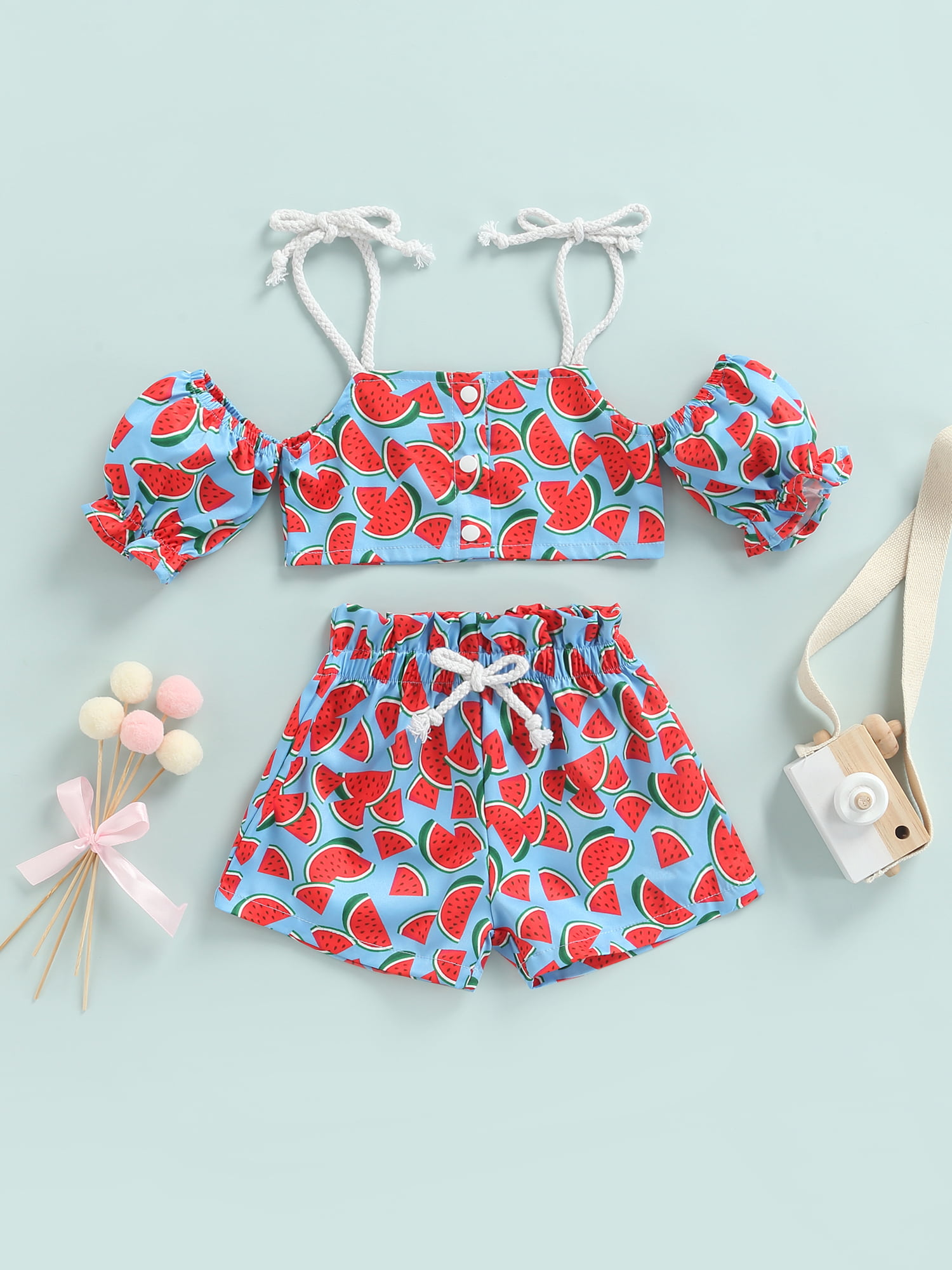 ZIYIXIN Toddler Baby Girls Watermelon Printed Off Shoulder Short Sleeve  Crop Tops+Shorts 2Pcs Casual Summer Outfits