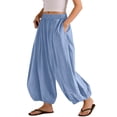 thumbnail image 5 of Wide Leg Pants for Women BWASD Casual Cotton Linen Elastic Waist Baggy Bloomers Pants Large Size Pocket Palazzo Trousers Fashion Beach Vacation 2046 Trendy (Sky Blue,L), 5 of 7