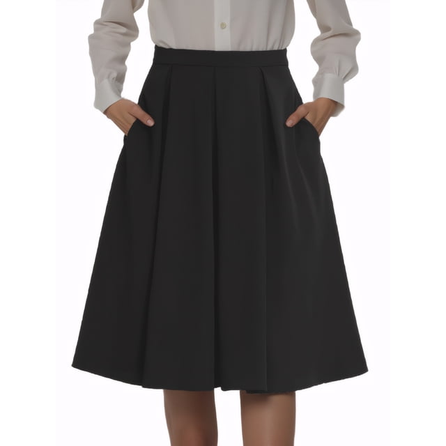 Falda Midi Plisada de Cintura Alta A Linea para Mujeres INSPIRE CHIC M Negra