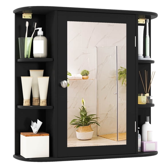 Costway Multipurpose Mount Wall Surface Bathroom Storage Cabinet Mirror Black