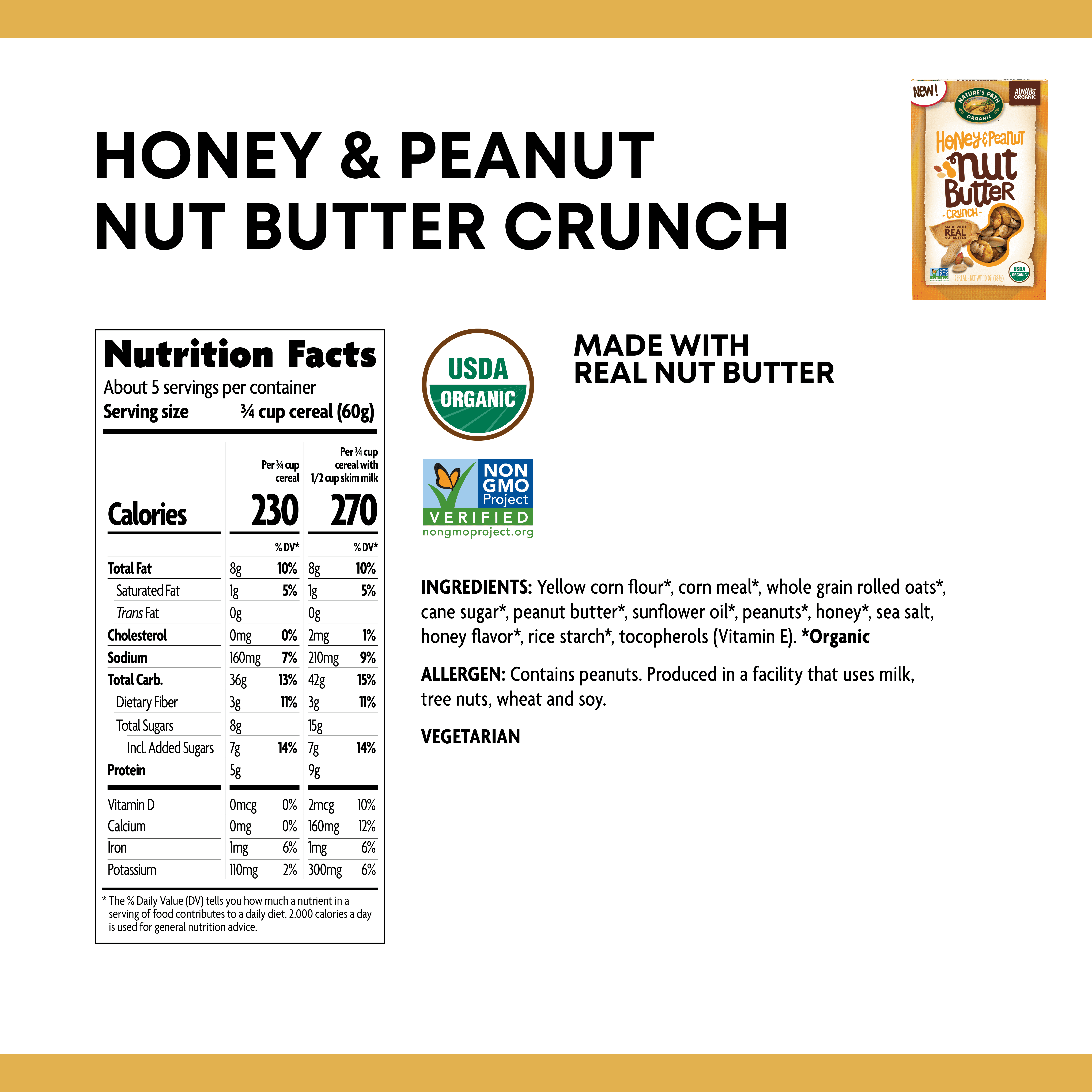 Nature's Path Organic Honey and Peanut Nut Butter Crunch Cereal, 10 oz