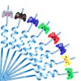 thumbnail image 1 of Controlador de juego reutilizable de 8 piezas y 26cm, Pajita helicoidal de plástico, consola de juegos de paja, decoración de fiesta de cumpleaños para niños（navy blue 8pcs4, 1 of 5