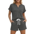 thumbnail image 3 of akafmk 2 Piece Outfits for Women Short Sleeve Loungewear Set Button Pocket Tees and Drawstring Shorts SweatSuits with Pockets Fashions Summer Outfit, 3 of 7