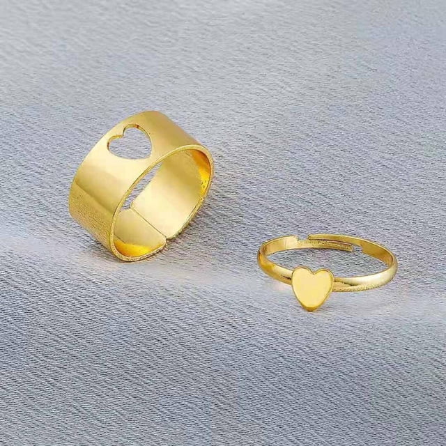 Fashion Hollow Aumeros conjuntos para mujeres mujeres, abierto ajustable de compromiso, regalos de cumpleaños de joyería p Corazón dorado Fernando Anillos a juego