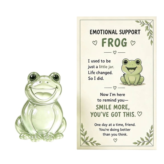 Emotional Support Acrylic Frog Gift, Cute Recycled Animal Pocket Hug Desk Decor with Encouragement Card, Comfort Gift for Friends & Family, Mini Glass Keepsake for Stress Relief