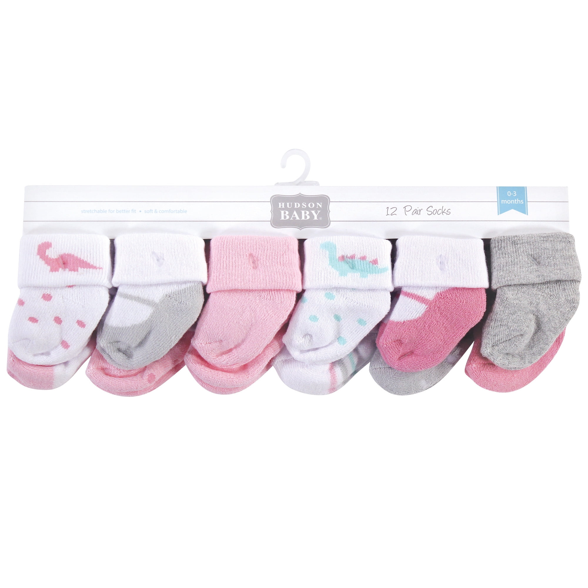 Hudson Baby Cotton Rich Baby Terry Socks 24-Pack, Girl Dino