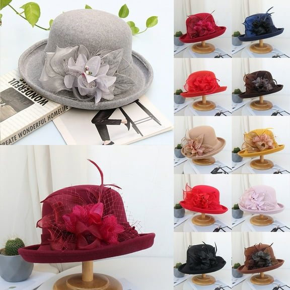 Dailypoc Stylish Women’s Fall Winter Floral Cap - Round Top Casual Bowler Hat, Charming Flower Details, Comfortable for Daily Wear, Perfect for Cold-Weather Fashion,Grey,A