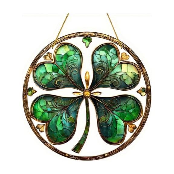 TanSiDing St. Patrick's Day Decorations, 2D Flat Acrylic Sun Catcher Disc Pendant with Four Leaf s, Hanging Ornament for Holiday Party Home Window Wall Decor, Green