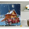 thumbnail image 1 of Christmas Shower Curtain Set, Wooden Lodge with Classic American Truck and Xmas Tree Gifts Starry Sky Winter Snow, Bathroom Decor, Multicolor, by Ambesonne, 1 of 1