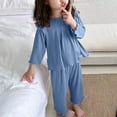 thumbnail image 2 of Odeerbi 2-8 Years Kids Girls Summer Cotton Pajamas Lettuce Trim Long Sleeve Tops Pants Set Soft Rib Knit Loungewear Solid Color Sleepwear Two-piece Pajama Set Kids Girls Clothes, 2 of 4
