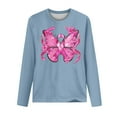 thumbnail image 3 of CLOISE Breast Cancer Blouses Women Long Sleeve Crewneck Tshirts Butterfly Ribbon Pink Breast Cancer Awareness Tee Shirts Cute Comfortable Shirts Cancer Fight Clothes Blue 2XL, 3 of 4