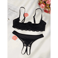 thumbnail image 2 of Womens Bra and Panty Set Lace Thong Bralette Unlined Busiter Balconette Bra Half Cup Lace Bra Crotchless Lace Thong, 2 of 7
