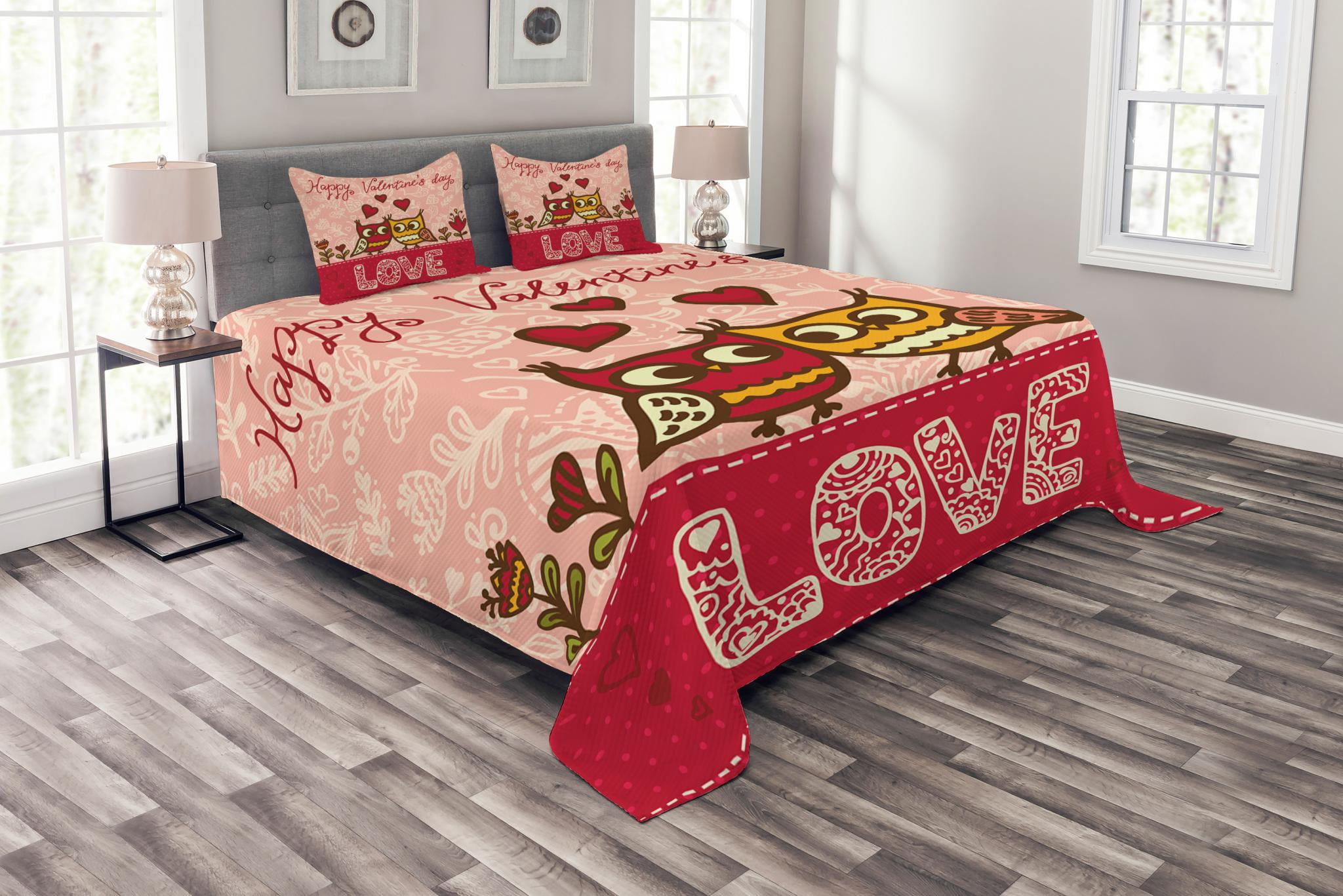 Details about   Colorful Quilted Bedspread & Pillow Shams Set Cute Hearts Flowers Print