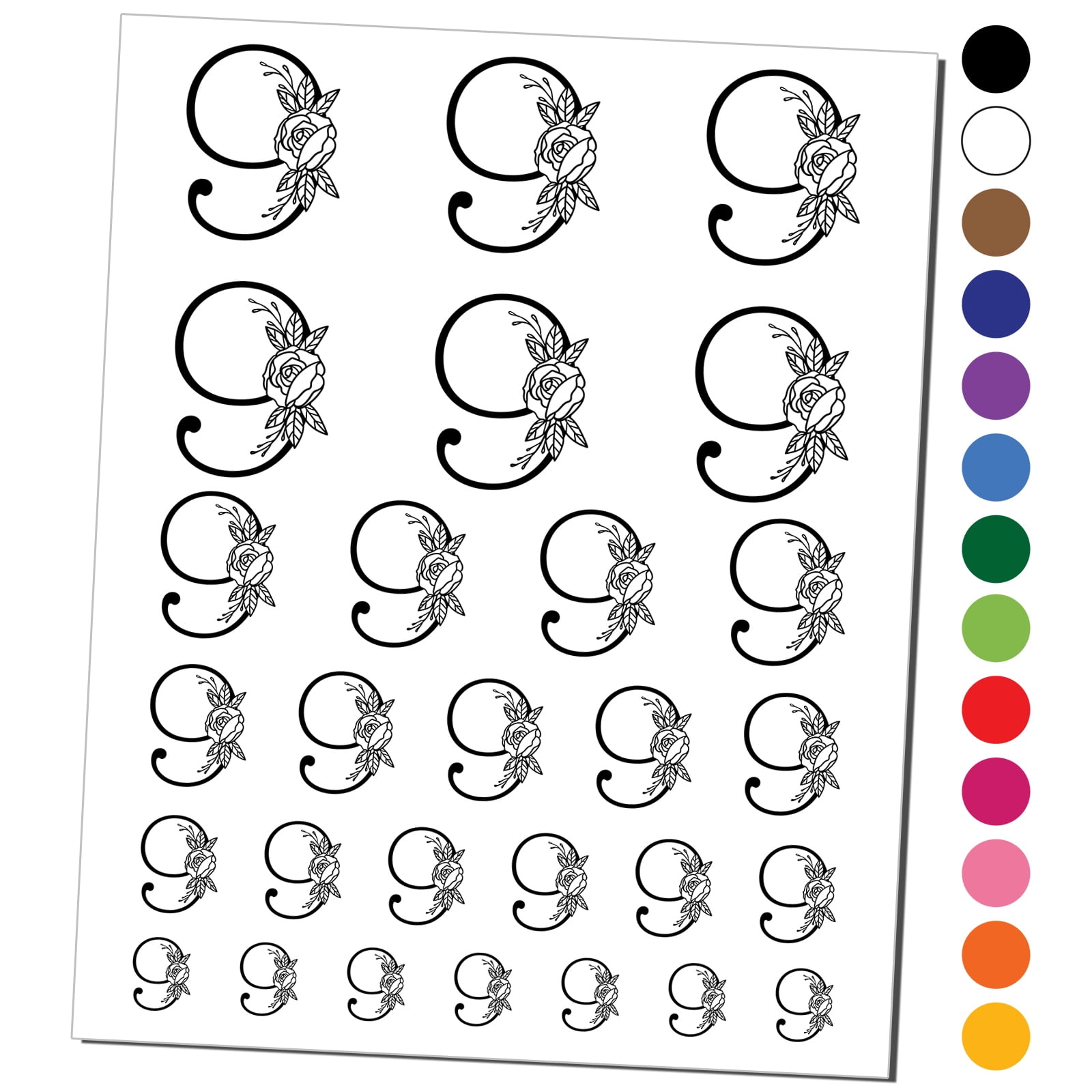 Rose Typewriter Font Number 9 Nine Water Resistant Temporary Tattoo Set rose-typewriter-font-number-9-nine-water-resistant-temporary-tattoo-set