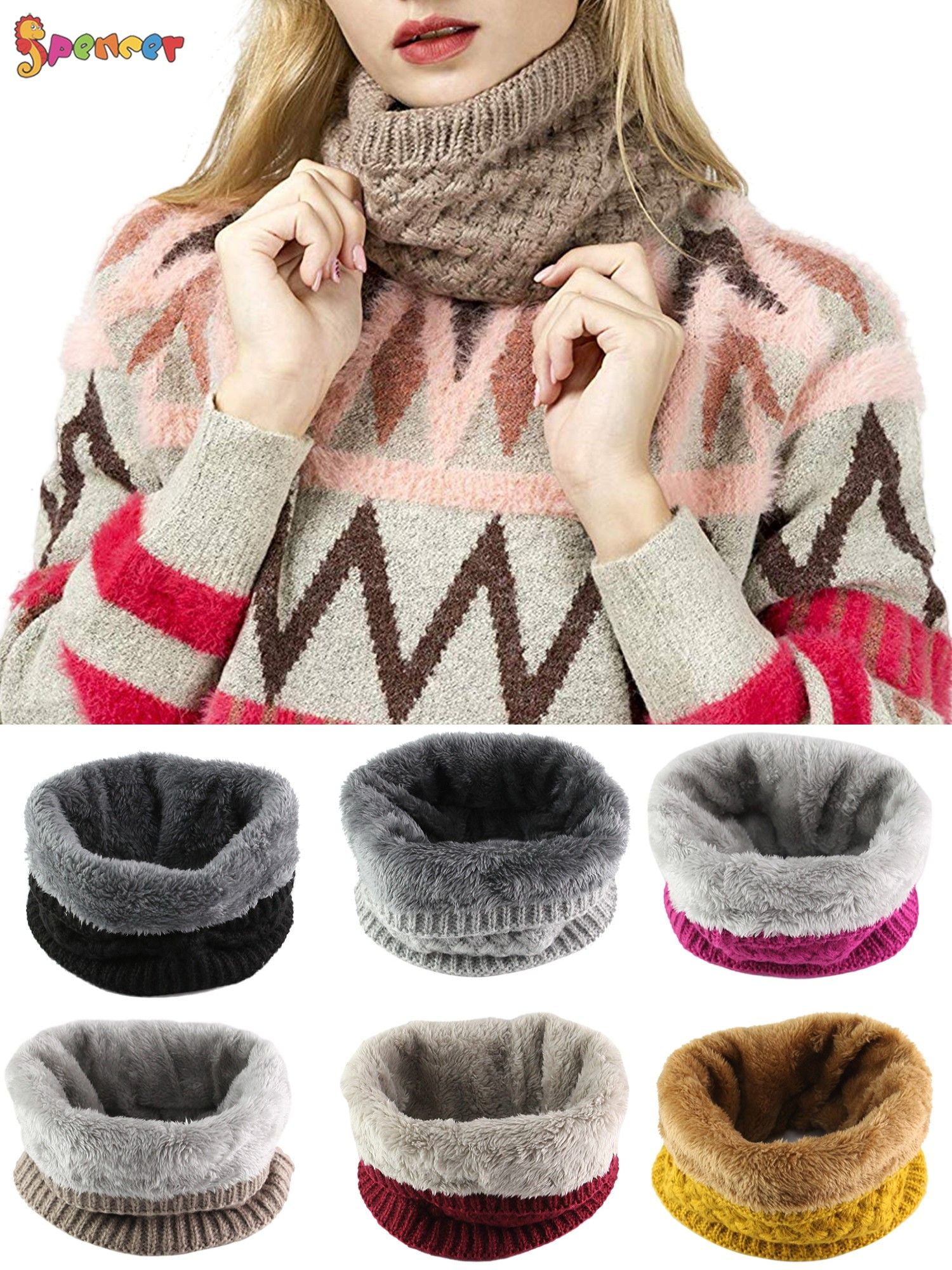 Unisex Womens Mens Neck Warmer Gaiter Winter Fleece Lining Tube Snood Scarf Double Layer Knitted Outdoor Infinity Scarf