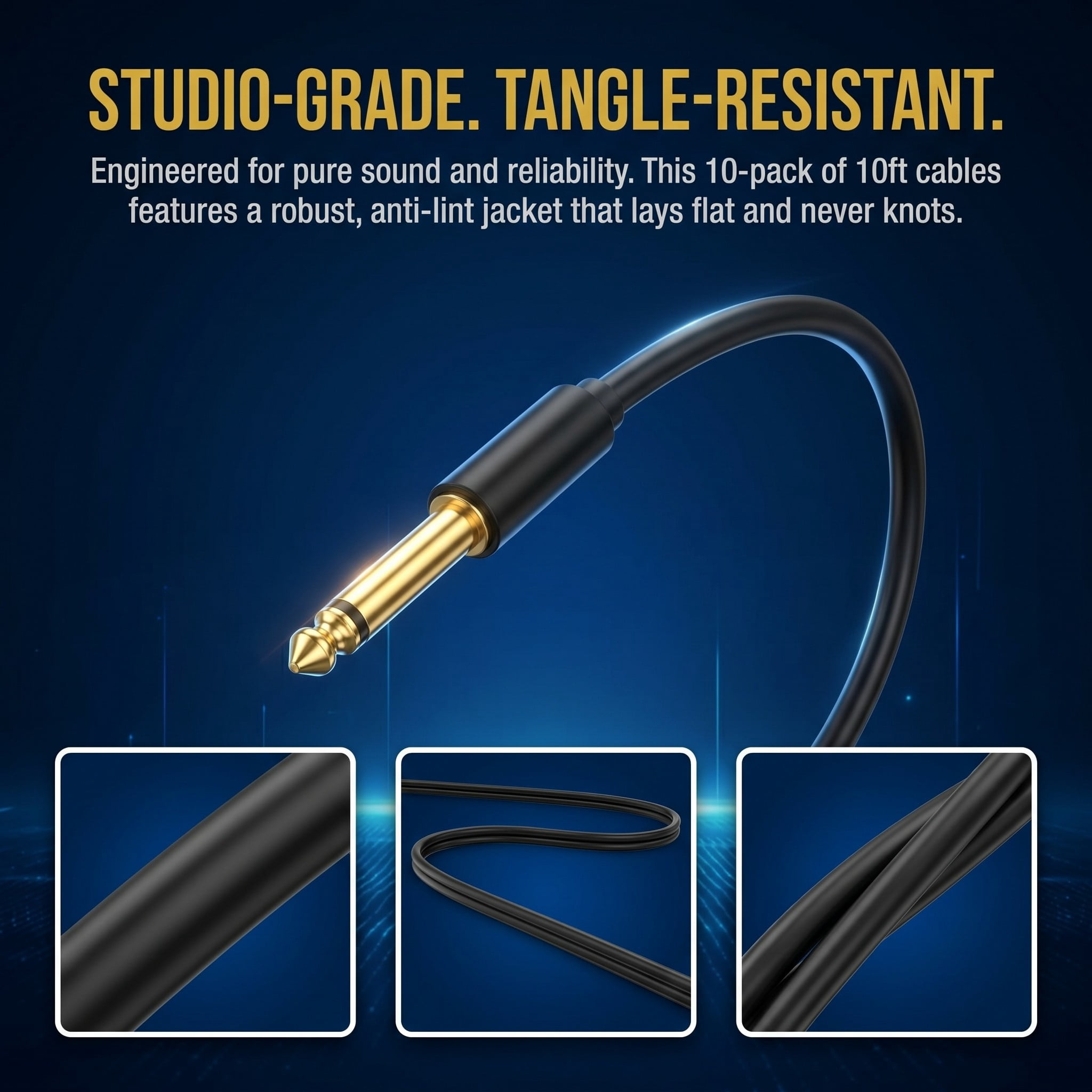 Stcellnmex 10 Pack 10 Ft Guitar Cable 1 4 Inch Straight To Straight Stereo Audio Cord Black Instrument Cable For Guitar Bass Keyboard Amplifier