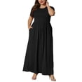 thumbnail image 4 of TARAINYA Women Plus Size Summer Short Sleeve Maxi Dress Casual Loose Long Dress with Pockets Round Neck Elastic Waist Solid Floral, 4 of 8