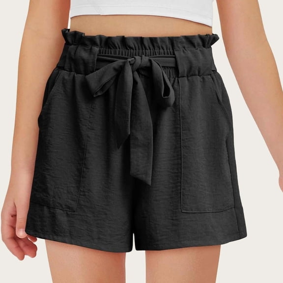 ATOGUTA Summer Shorts for Girls Size 5T-14 Kids Loose Elastic Waist Short Pants Teen Summer Casual Jorts Black