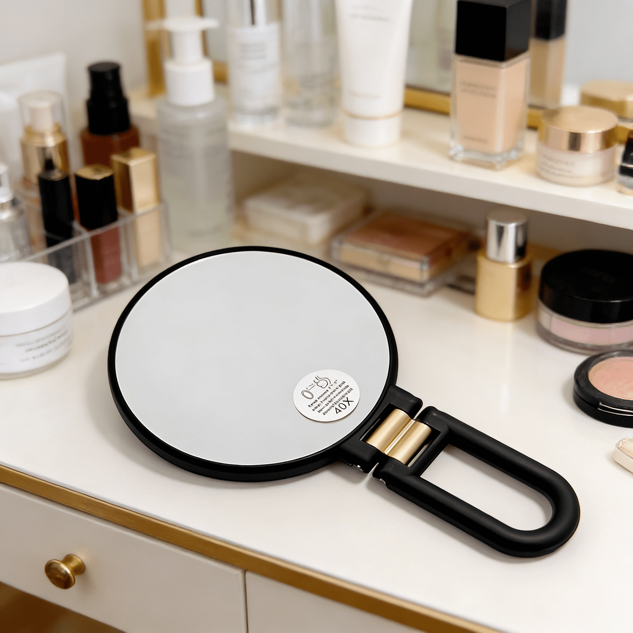 HBMYN 2026 New Modern Magnifying Glass Black and Gold 24Cm/9.45Inch 40X Magnification Handheld/Wall Mount/Tabletop Design Double Makeup with 360° Adjustable