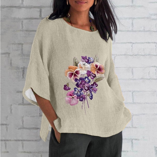 Fiudx Liquidación de Ahorros de Verano Blusa Holgada con Estampado de Manga 3/4 para Mujer, Estilo Informal, con Estampado de Alzheimers